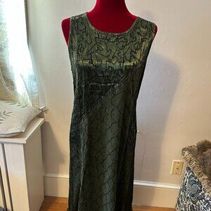 Magic Wms Olive Green Long Embroidered Sleeveless Dress size Med